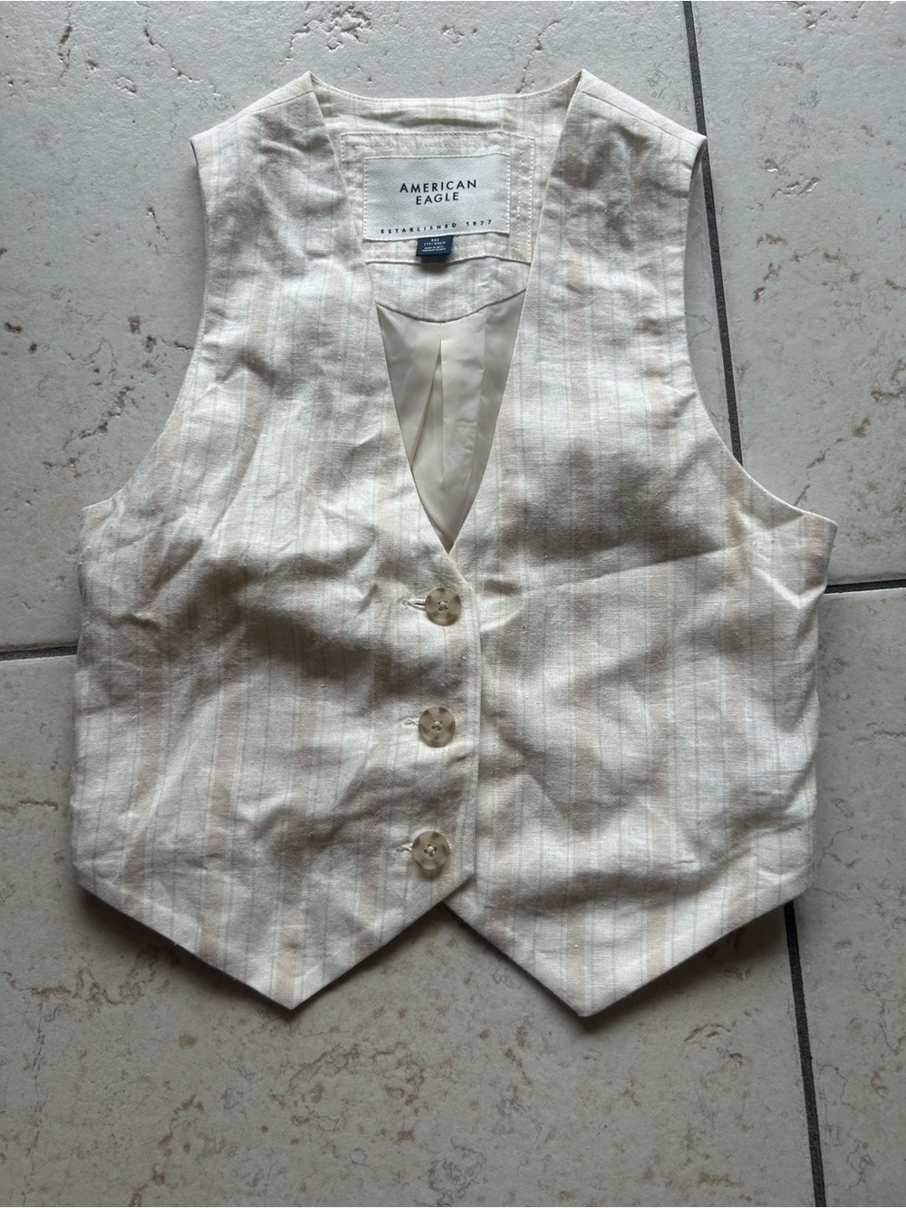 American Eagle Beige Cream Striped Vest